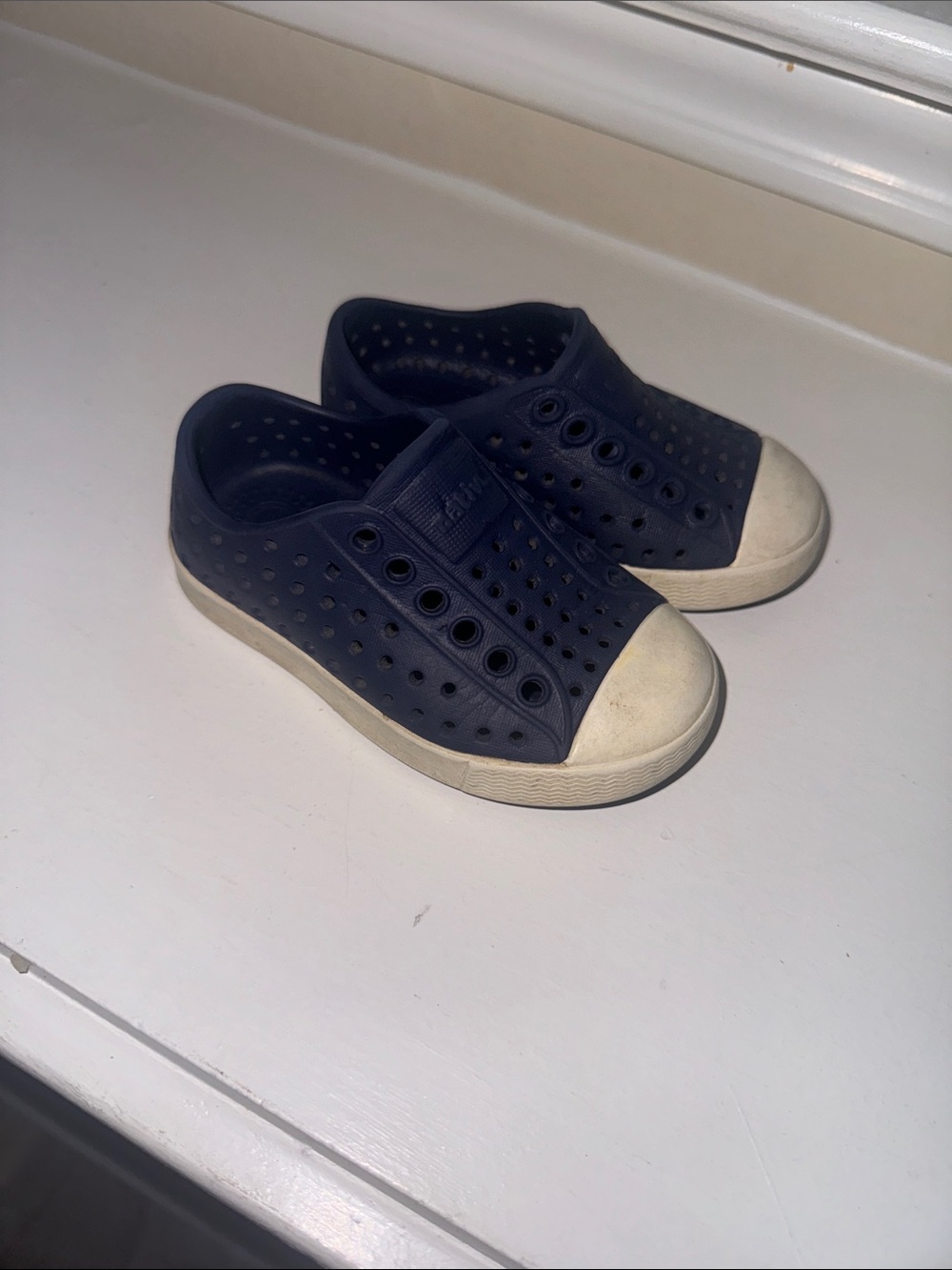 Native Kids Water Shoes in Navy Blue with White Toe